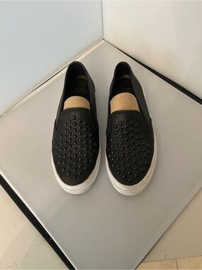 Coach Chrissy Rivets Studded Slip On Black Leather Sneaker,size 8.5B